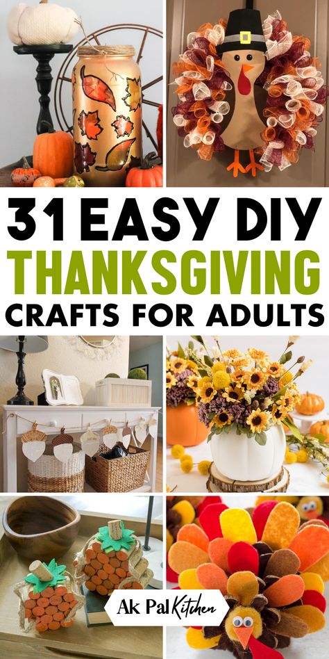 Discover a world of creativity with easy DIY Thanksgiving crafts for adults. Elevate your holiday home decor with elegant DIY table centerpieces, fall decor projects, and handmade place settings. From festive table accents to unique fall decorations, these November crafts for adults offer endless inspiration for the holiday season. Explore the art of crafting with style with these DIY Thanksgiving craft ideas!\ Homemade Thanksgiving Table Decorations, Thanksgiving Crafts For Teachers, Diy Turkey Centerpieces Thanksgiving, Cheap Diy Thanksgiving Decorations, Thanksgiving Diy Decoration, Fall Ornaments Ideas, Thanksgiving Craft Ideas For Elderly Nursing Homes, Diy Thanksgiving Ornaments, November Crafts For Adults Easy Diy