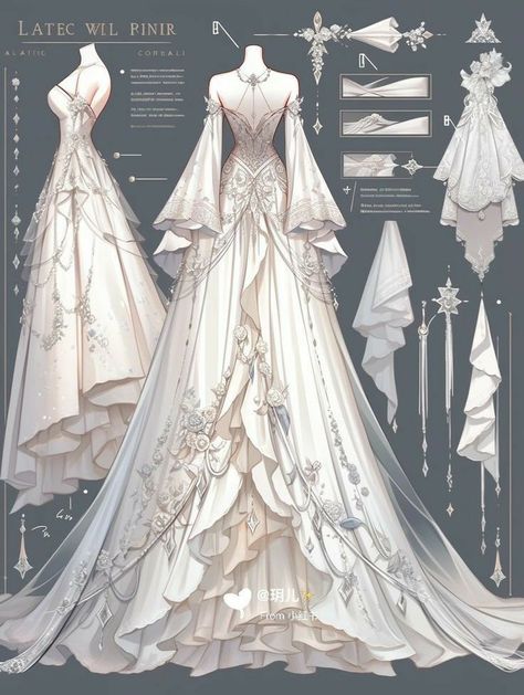 Wedding Dresses Japanese, Fantasy Clothing Design Sketches, Manhwa Gowns, Godess Aesthetic Outfit, Wedding Dresses Drawing, Champagne Quince Dresses, Quince Dresses Rose Gold, Champagne Quince, Quince Dresses Champagne