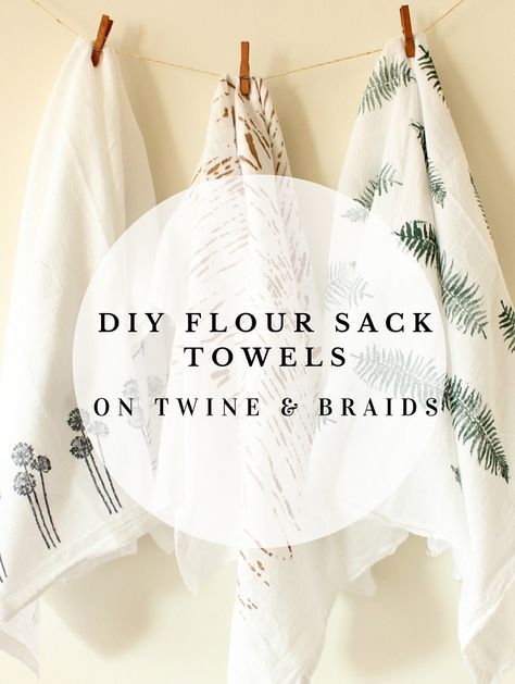 DIY Flour Sack Towels // Tea Towels // Dish Towels // Stamps and Stencils by Twine & Braids Tea Towels Diy Flour Sacks, Flour Sack Towels Diy, Flour Sack Towels Crafts, Dish Towels Diy, Diy Flour, Diy Dish Towels, Tea Towels Crafts, Kitchen Towels Diy, Tea Towels Diy