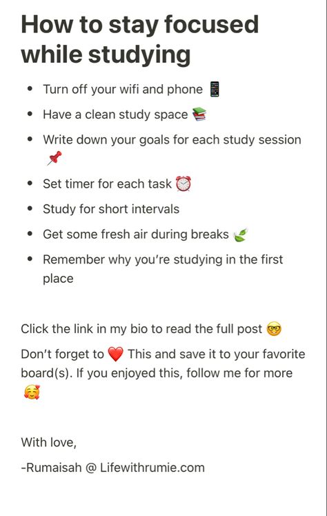 How to stay focused while studying, study tips, study motivation Organisation, How To Study When You Cant Focus, How To Be Serious In Studies, Good Studying Tips, Motivation Tips Study, How To Self Study Tips, How To Get Better At Studying, How To Focus When Studying, How To Focus On Studying Tips