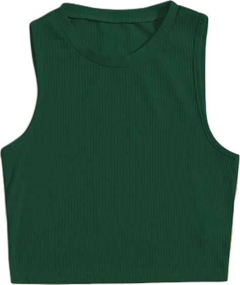 Verdusa Women's Ribbed Knit Sleeveless Round Neck Slim Fitted Basic Crop Tank Top at Amazon Women’s Clothing store Green Sleeveless Top Outfit, Italy Airport, Dark Green Tank Top, Sleeveless Top Outfit, Cropped Sleeveless Top, Dr Marvel, Badass Outfit, Africa Tour, Green Crop Top