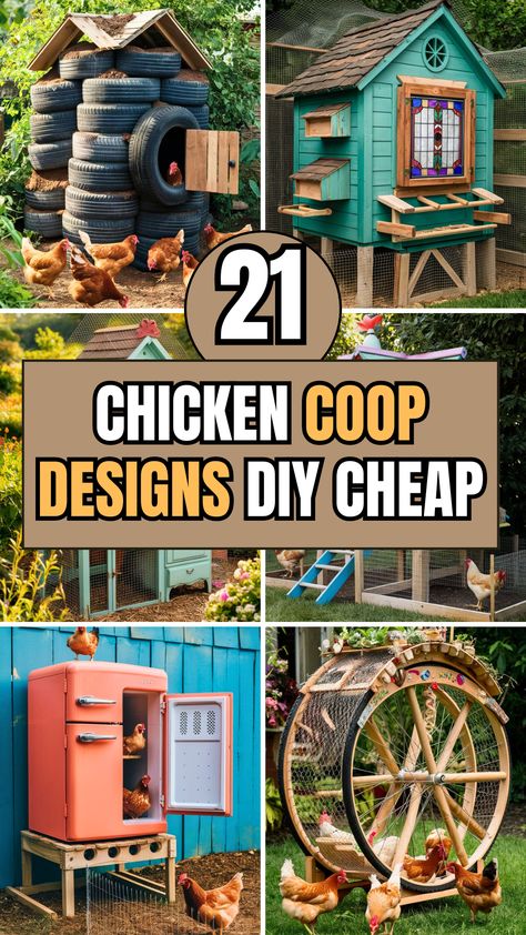 21 Chicken Coop Designs DIY Cheap – The DIY Desire Chicken Hen House, Easy Cheap Chicken Coop Diy, Easy Coop Plans, Easy Chicken House Diy, Brick Chicken Coop, Chicken Coop Storage Ideas, Diy Chicken Coop Ideas Pallets, Pallet Chicken Coop Diy Easy, Pallet Chicken Coops