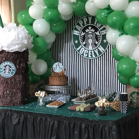 Starbucks Dessert Table Natal, Party Themes For Teenagers, Starbucks Birthday Party, Vday Party, Wwe Party, Starbucks Party, Starbucks Birthday, Coffee Party, Girls Birthday Party Themes