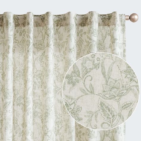 PRICES MAY VARY. Ready Made: These linen blend curtains adds a botanical art to your windows. Each panel measures 50"W x 63"L, 2 panels included. Warm up your space with the natural look and feel of JINCHAN curtains. Classic Design: With a classic, linen look fabric, it brings both casual warmth and refined style to the room. Graphically drawn botanical print bring the outdoors in with a glorious bouquet of flowers and ferns. Versatile Use: Letting in just the right light, these small curtains i Curtains Linen, Linen Background, Decorative Curtain Rods, Botanical Leaves, Vintage Curtains, Country Curtains, Curtains For Living Room, Curtains Living, Grey Panels