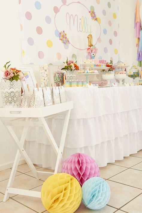 Hootabelle & Pastel Polka Dots Birthday Party Ideas | Photo 16 of 22 | Catch My Party Polka Dot Party Theme, Polka Dot Birthday Party, Girly Party Ideas, Kids Party Inspiration, Polka Dot Theme, Polka Dot Birthday, Pastel Birthday, Polka Dot Party, Barnyard Birthday