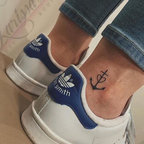 Anchor Tattoo Ankle, Small Anchor Tattoos, Heart Minimalist, Alchemy Tattoo, Small Anchor, Anchor Tattoo Design, Anker Tattoo, Cross Tattoos For Women, Ankle Tattoos For Women