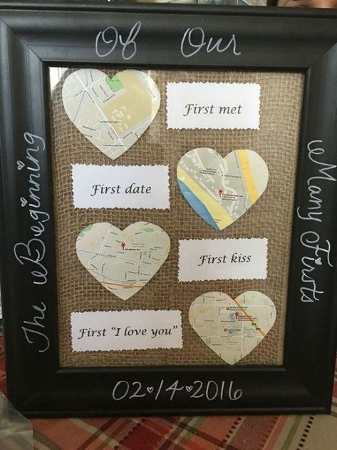 Cuadro mapas primeras veces Valentijnsdag Diy, Diy Valentines Gifts For Him, Hadiah Valentine, Diy Christmas Gifts For Boyfriend, Saint Valentin Diy, San Valentin Ideas, Diy Gifts For Girlfriend, Cadeau Couple, Creative Gifts For Boyfriend