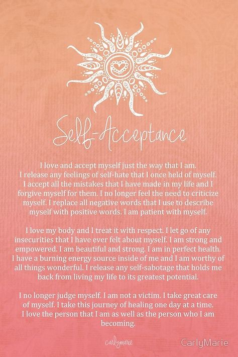 "Affirmation - Self-Acceptance" Posters by CarlyMarie | Redbubble Life Coaching, Positive Mind Positive Vibes, How To Believe, Self Acceptance, Positive Mind, Pranayama, Positive Life, Guided Meditation, Yoga Inspiration