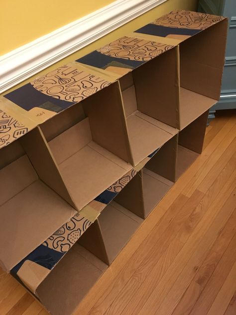 DIY Shelving from (gasp!) Cardboard Boxes?! – A Bunch of Craft Cardboard Box Storage, Diy Clothes Organiser, Cardboard Box Diy, Diy Karton, Carton Diy, Diy Storage Shelves, Shelf Bins, Cardboard Storage, Diy Rangement