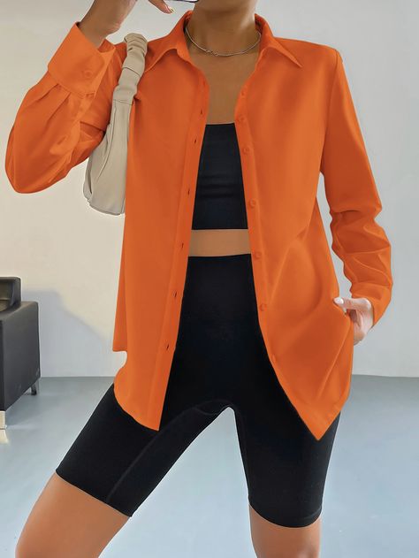 Open Shirt Outfit, Summer Tomboy Outfits, Orange Shirt Outfit, Button Shirt Outfit, Longsleeves Outfit, Amsterdam Outfit, Blouse Outfit Casual, 20s Outfits, Outfits Con Camisa