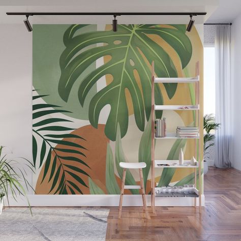 With our Wall Murals, you can cover an entire wall with a rad design - just line up the panels and stick them on. They're easy to peel off too, leaving no sticky residue behind. With crisp, vibrant colors and images, this stunning wall decor lets you create an amazing permanent or temporary space. Available in two floor-to-ceiling sizes.      - Size in feet: 8' Mural comes with four 2'(W) x 8'(H) panels   - Size in feet: 12' Mural comes with six 2' x 8' panels   - Printed on self-adhesive woven Wall Murals Diy, Tropical Leaves Pattern, Ceiling Murals, Jungle Leaves, Tropical Resort, Tropical Jungle, Removable Wall Murals, Monstera Plant, Leaves Pattern