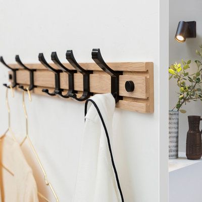 The coat and cap hooks are made with a strong alloy and 100% natural bamboo board, which is rust-proof and durable for the coat hook frame. It feels smooth and won't scratch your hands. Color: Brown | Millwood Pines Shafeen Solid Wood 12 - Hook Wall Mounted Coat Rack Wood / Metal in Brown | 2.36 H x 23.62 W x 0.47 D in | Wayfair Rack Clothes, Hat Racks, Vintage Coat Rack, Bamboo Decor, Bamboo Board, Hook Wall, Hanger Rack, Hat Rack, Coat Rack Wall