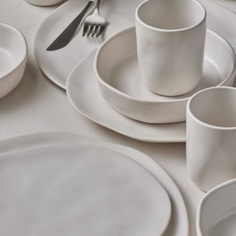 PRICES MAY VARY. SERVICE FOR 4 - Beautify your table setting with this organic round shape and textured dinnerware set. The stoneware set service for 4 includes salad plates (9-inch), dinner plates (11-inch), bowls (18 fl.oz) and cups (8 fl.oz). UNIQUE ARTISTIC PIECE - The organic shapes, tactile cues, and hand carved inspirational notes are all evidence of human touch, and illustrate the artistic process. Elevate your dining experience with family and friends with these original pieces. EASY CA Stoneware Dinner Sets, Plates And Bowls Set, Ceramic Dinnerware Set, Stoneware Dinnerware Sets, Stoneware Dishes, Stoneware Dinnerware, Kitchen Dinnerware, White Dishes, Ceramic Dinnerware