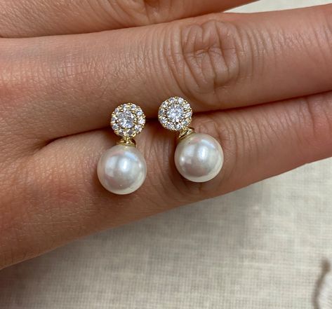 14k Diamond Pearl Earrings / Bridal Earrings Gold / Pearl - Etsy Diamond Pearl Earrings, Square Diamond Engagement Ring, Triangle Diamond Ring, Shark Teeth Jewelry, Silver Shark, Real Diamond Earrings, Real Pearl Earrings, Diamonds Earrings, Gold Bridal Earrings