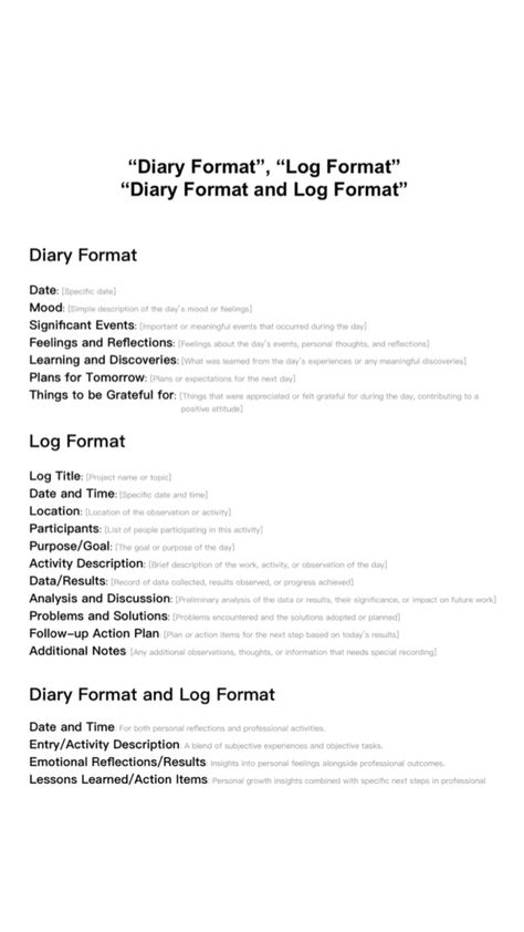 Date and Time. Entry/Activity Description. Emotional Reflections/Results. Lessons Learned/Action Items. Diary Entry Ideas, Diary Entry Format, Diary Format, Diary Entry, Personal Diary, Journal Ideas, Future House, Log