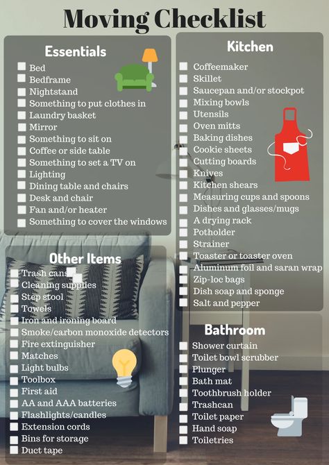 Apartment Moving Checklist, New Apartment Checklist, First Home Checklist, Apartment Minimalist, Apartment Organization Diy, Moving House Tips, First Apartment Tips, House Checklist, New Home Essentials