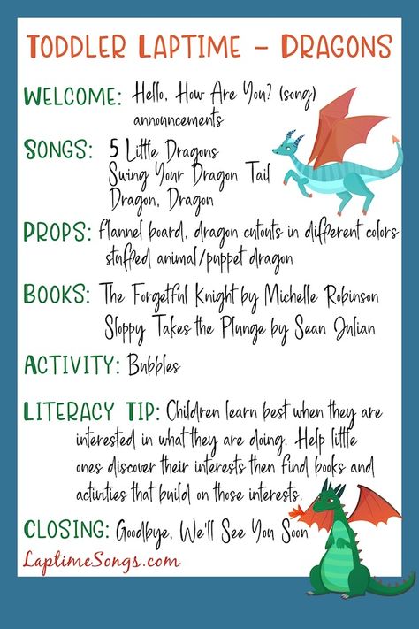 Dragon Storytime - Laptime Songs - Laptime Themes Dragon Crafts Preschool, Rhyming Preschool, Baby Storytime, Storytime Themes, Fairy Tales Preschool, Toddler Storytime, Circle Time Songs, Storytime Crafts, Songs For Toddlers