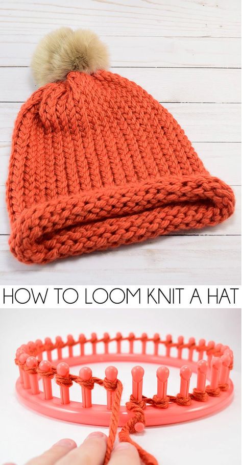 Did you know how easy it is to loom knit a hat? It looks properly knit, too! I'm making a ton as gifts! Baby Shoes Diy Pattern Tutorials, Loom Knitting Patterns Hat, Knit A Hat, How To Loom Knit, Loom Knitting For Beginners, Baby Shoes Diy Pattern, Round Loom Knitting, Circle Loom, Loom Hats