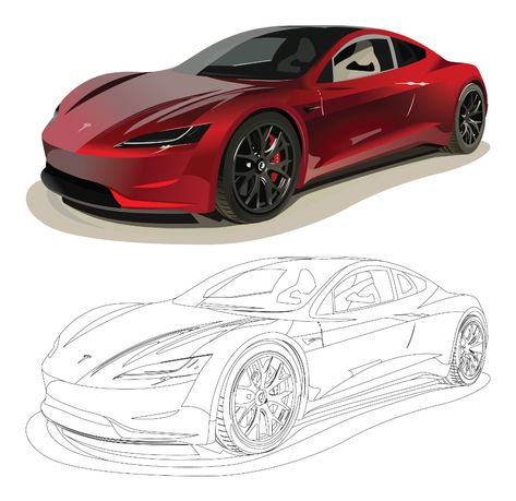 Tesla Illustration, Tesla Drawing, Prototype Logo, Skyline Drawing, Cute Blue Wallpaper, Tesla Roadster, Tesla Car, Car Design Sketch, Demon Art