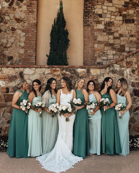 Green Hues Bridesmaid Dresses, Different Shades Of Green Wedding Theme, Shades Of Green And Blue Wedding, Different Shade Green Bridesmaid Dresses, Emerald And Sage Bridesmaid Dresses, Color Guide Bridesmaids Dresses, Bridesmaid Dresses Green Shades, Multi Color Green Bridesmaid Dresses, Bridesmaid Dresses Shades Of Green