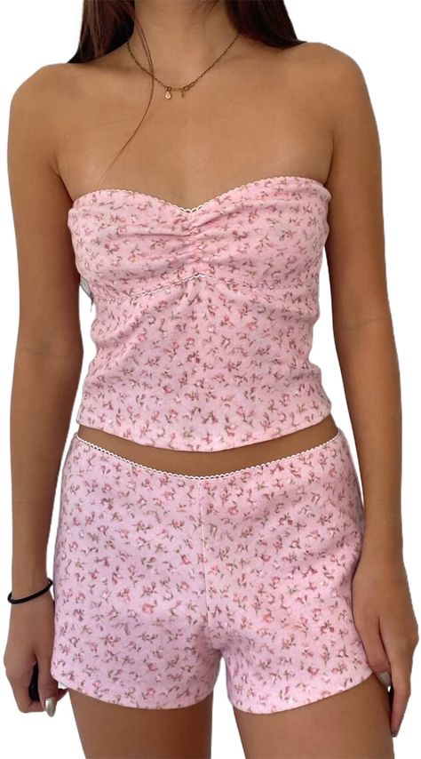 PRICES MAY VARY. 100% Polyester Pull On closure Hand Wash Only Material: Women two piece knitted shorts lounge set made of polyester, stretchy, soft, skin friendly, lightweight, breathable and comfortable to wear for a long time, durable and easy to clean Design: 2022 checkered floral knitted two piece set, sleeveless strap crop top cami + high waist knitted bike short, long sleeve 2 piece sweater set loungewear, two piece knit shorts set, 2000s sexy skinny short jumpsuit, sweet floral long slee Bandeaus, Tube Top And Shorts, Summer Loungewear, Mix & Match, Set Outfits, Floral Knit, Mini Short, Retro Print, Cami Crop Top