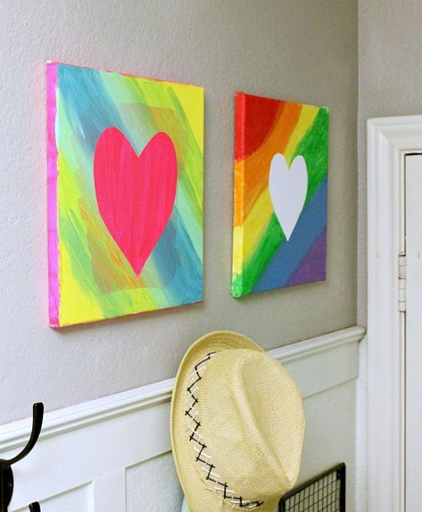 Heart Paintings, Kids Canvas Art, Hur Man Målar, Easy Canvas, Easy Canvas Art, Kids Canvas, Easy Canvas Painting, Paint Art, Art Party