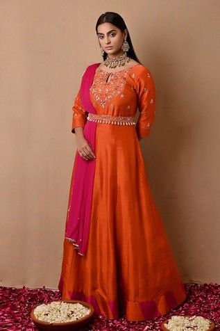 Marigold Orange, Anarkali With Dupatta, Silk Anarkali, Gota Work, Embroidered Belt, Embroidered Dupatta, Net Dupatta, Cut Work, 2024 Collection