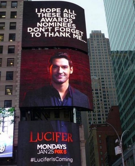 This huge advertisement for the TV series “Lucifer”, Lucifer is telling award nominees in the entertainment industry to thank him. It is basically the occult elite telling it like it is. In this show, Lucifer is played by a charming, good looking guy with whom viewers sympathize with. #LuciferIsComing. It is all out in the open. Watch Lucifer, Lucifer Quote, Tom Ellis Lucifer, Life Force Energy, Lucifer Morningstar, Tom Ellis, Morning Star, Good Looking Men, Entertainment Industry