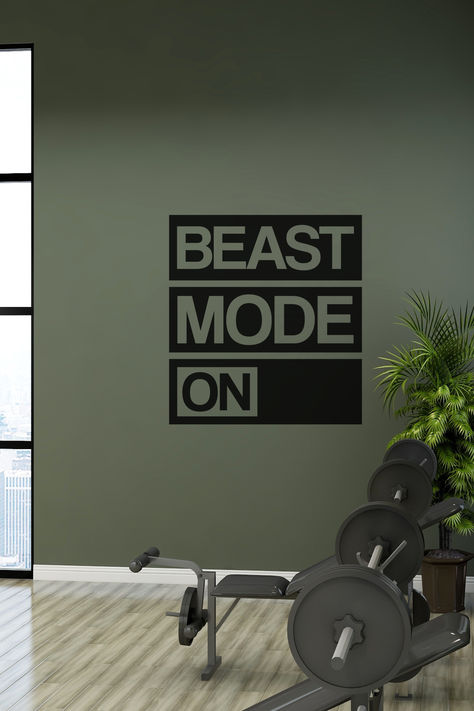 Unleash your inner strength with the motivational wall decal Beast Mode On. Perfect for home gyms, workout rooms, or fitness studios, this powerful quote encourages intensity and dedication in your fitness routine. Enhance your gym decor with this stylish and impactful wall decal, designed to inspire maximum effort and relentless determination Gym Wall Design Ideas, Quote For Home, Beast Mode On, Home Gym Workout, Fitness Studios, Gym Wall Decal, Maximum Effort, Fitness Motivational, Gym Wall