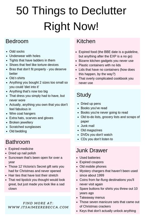 50 Things to Declutter Right Now. An easy challenge to declutter and organize your home and life. A list of decluttering ideas for every place you might be storing clutter. Declutter Room, Declutter Life, Declutter Living Room, Diy Declutter, Things To Declutter, How To Be More Organized, Cleaning Essentials, Declutter Checklist, Living Simple