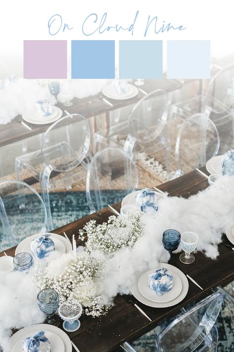 Bridal Shower Ideas On Cloud Nine, Pale Blue Birthday Party, Cloud Theme Drinks, Cute Engagement Party Themes, On Cloud 9 Bridal Shower Backdrop, On Cloud 9 Bridal Shower Cake, Cloud 9 Bridal Shower Centerpieces, Bridal Shower Ideas Cloud Nine, Cloud Engagement Party