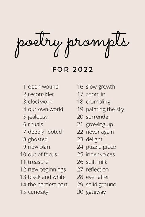 A Month of Poetry Writing Prompts for 2022 — Rachel Huckel | Poet + Poetry Editor Poetry Writing Prompts, Poem Writing Prompts, Songwriting Prompts, Writing Songs Inspiration, Writing Prompts Poetry, Writing Lyrics, Poetry Prompts, Poetry Ideas, Poetry Writing