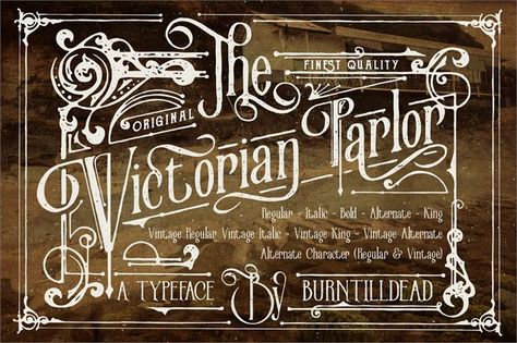 Free Victorian Parlor font can be used for invitations, decorations, gift tags (via decoupage), etc. Vintage Fonts, Victorian Fonts, Decorative Typeface, Victorian Parlor, Retro Font, Font Design, Serif Fonts, Business Brochure, New Fonts