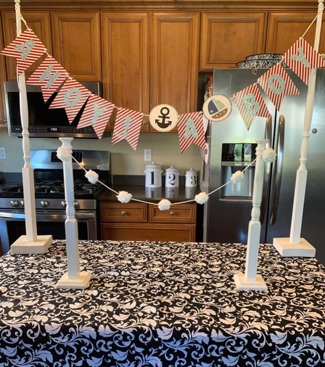 Banner Tabletop Party Stands. Table Banner Stand, Tabletop Banner Stand, Banner Hanging Ideas, Free Standing Decorations Party, Table Top Banner Stand Diy, Hanging Banners Ideas, Diy Over The Table Rod Stand, Diy Banner Stand, Pto Membership