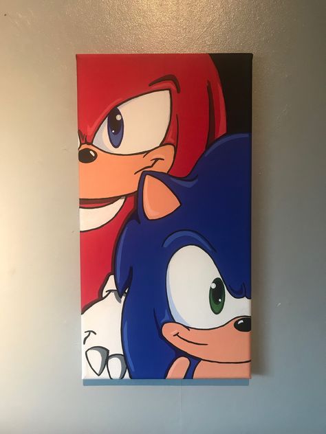 Sonic & Knuckles Duo canvas Video Game Painting Canvas, Sonic Painting Ideas, Sonic Bedroom Ideas Diy, Sonic Canvas Painting, Sonic Paintings Canvas, Canvas Cartoon Art, Duo Painting Ideas, Cartoon Painting Canvas, Panda Canvas Painting