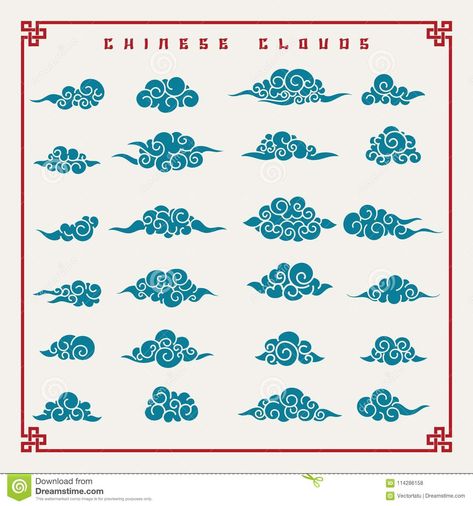 Chinese Clouds, Cloud Illustration, Clouds Blue, Cloud Tattoo, Chinese Patterns, Summer Illustration, Clouds Pattern, Clouds Design, Vector Sketch