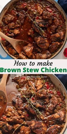 Essen, Chicken Stew Jamaican, Trinidad Chicken Recipes, Carribean Brown Stew Chicken, Stewing Chicken Recipes, Jerk Chicken Stew Recipe, Caribbean Brown Stew Chicken, West Indian Food Caribbean, Haitian Stewed Chicken