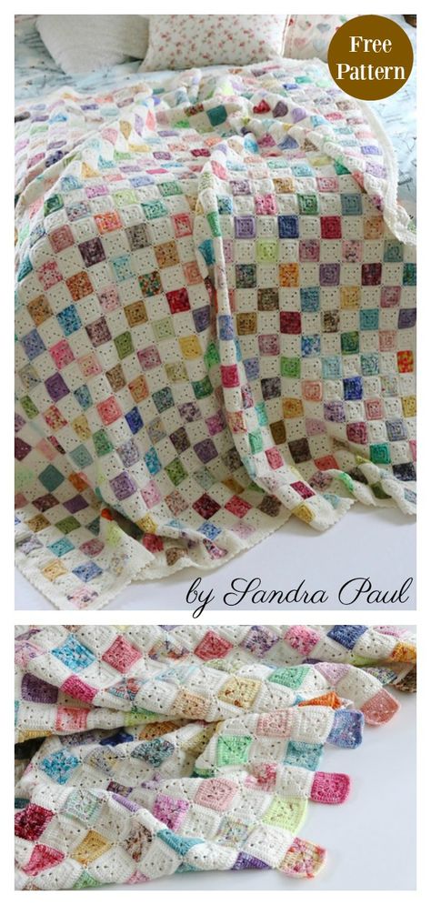 Granny Square Battenberg Blanket Free Crochet Pattern Patchwork, Tela, Baby Blanket Crochet Granny Square, Battenberg Blanket, Granny Square Blanket Ideas, Patchwork Granny Square Blanket, Crochet Granny Square Pattern, Granny Square Häkelanleitung, Diy Granny Square