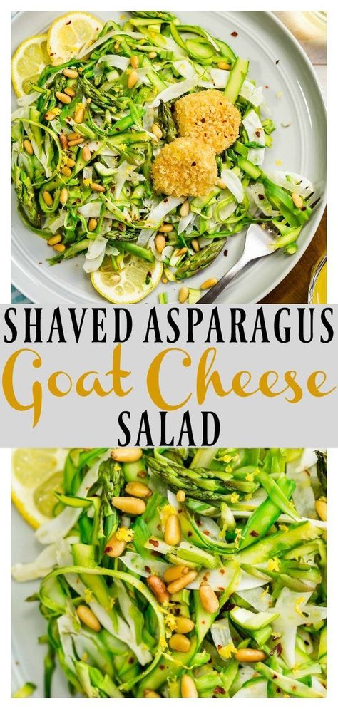 Salad Recipe Vegetarian, Asparagus Salad Recipe, Shaved Asparagus, Vinaigrette Dressing Recipe, Baked Goat Cheese, Side Salad Recipes, Recipe Vegetarian, Asparagus Salad, Fennel Salad