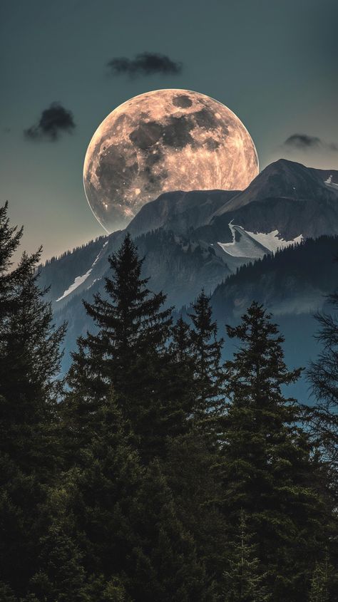 Nature, Moon And Trees Painting, Moon Magic Aesthetic, Night Moon Aesthetic, Iwatch Wallpapers, Moon Over Mountains, Full Moon Aesthetic, Full Moon Pictures, Fantasy Beach