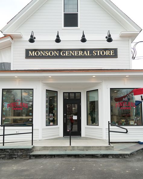 Painted Brick Storefront Store Fronts, Old General Stores Exterior, General Store Decorating Ideas, Furniture Store Front Design, Old General Store Fronts, Cottage Store Front Ideas, Rustic Store Fronts, Farmhouse Store Front Ideas, Country Market General Store