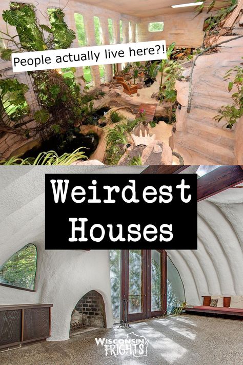 Weird houses and bizarre architecture in Wisconsin Strange Architecture Design, Unique Houses Architecture, Unusual Home Decor Ideas, Strange Houses Unusual Homes, Unique House Features Interiors, Weird Houses Unusual Homes, Moat Around House, Alternative Housing Ideas, Unique Tiny Houses