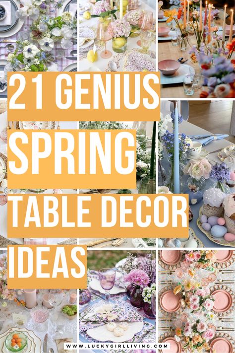 Spring is finally here and there’s no better way to celebrate the end of winter than a fresh tablescape. We love using flowers and candles to bring the joy of spring indoors, but these DIY spring table decor ideas are easily shaped to easily adapt to your individual style! Simple Tablescapes Ideas, Spring Brunch Table Setting Ideas, Spring Table Scape Ideas, Early Spring Tablescapes, Ladies Luncheon Ideas Table Decorations Centerpieces, Spring Dinner Table Setting, Spring Party Decor Ideas, Spring Dinner Decor, Cheap Tablescapes