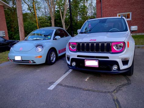 Pink Jeep Renegade, Jeep Renegade Aesthetic, Jeep Renegade Accessories, Volkswagen Beetle Accessories, Car Bar, Rich Cars, Pink Jeep, Volkswagen New Beetle, Volkswagen Bug