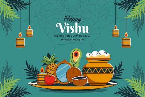 Festival Posters, Nature, Happy Vishu Poster, Vishu Poster, Vishu Festival, Happy Vishu, Flat Background, Festival Celebration, Psd Icon