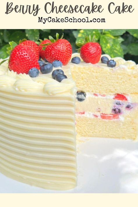 Berry Cheesecake Cake | My Cake School Essen, My Cake School, Cheesecake Cake Recipes, Cake School, Layered Cakes, Moist Vanilla Cake, Dessert Places, Springform Pan Cake, Loaf Cakes