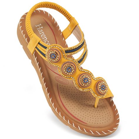 PRICES MAY VARY. Sandals Design: Women's sandals featuring a toe-ring style, an elastic ankle strap, and colorful bohemian beaded decorations are more distinctive, enhancing the overall fashion sense of an outfit. Comfortable Walking: Women's flat sandals, featuring a soft and breathable insole, a flat midsole, and a durable non-slip outsole, can keep your feet comfortable throughout the day and effectively reduce the fatigue associated with walking. Casual Daily Wear: Flat sandals are perfect f Beaded Decorations, Overall Fashion, Sandals Design, Flat Sandals For Women, Women's Flat Sandals, Outfit Comfortable, Colorful Bohemian, Jeweled Sandals, Bohemian Colors