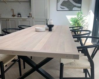 Neutral Kitchen And Dining Room, Simple Kitchen Tables, Modern Kitchen Dining Table, Table Color Ideas, Pedestal Dining Table Rectangular, Dinning Room Designs, Kitchen Dining Room Ideas, Dining Area Ideas, Dining Tables Ideas