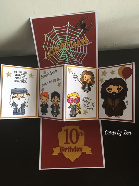 Harry Potter Gift Ideas Diy Birthday, Harry Potter Card Ideas, Harry Potter Handmade Gifts, Harry Potter Birthday Cards Handmade, Harry Potter Pop Up Card, Harry Potter Cards Handmade, Harry Potter Diy Gifts, Harry Potter Gift Ideas Diy, Harry Potter Pop Up