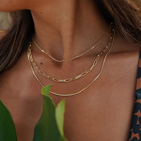 Tasiso 14K Gold Plated Herringbone Choker Necklaces Double Layered Snake Chain Necklace Trible Layering Figaro Paperclip Chain Link Necklace Set Shiny Twisted Rope Chain Necklace for Women Snake Choker Necklace, Gold Layered Necklace, Layered Necklace Set, Choker Necklace Set, Wear Necklaces, Gold Necklace Layered, Layered Necklace, Multi Strand Necklace, Chain Choker